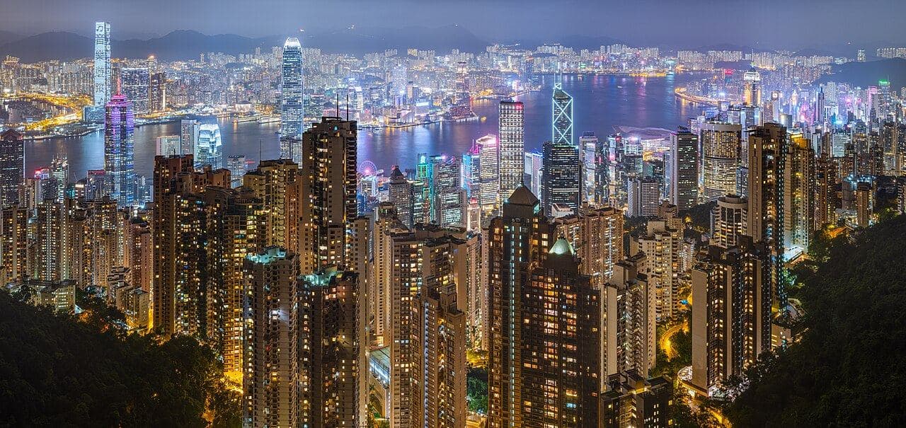 Victoria Harbour skyline at night
